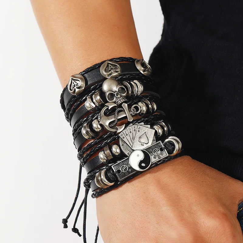 Viking Leather Skull Bracelet