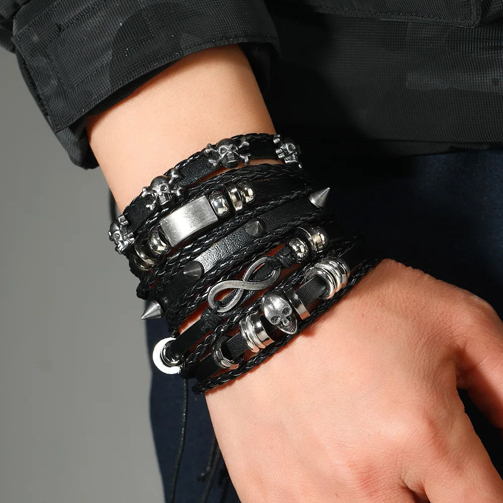 Viking Leather Skull Bracelet