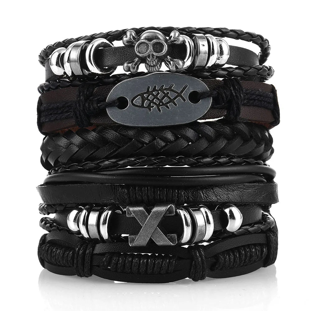 Viking Leather Skull Bracelet