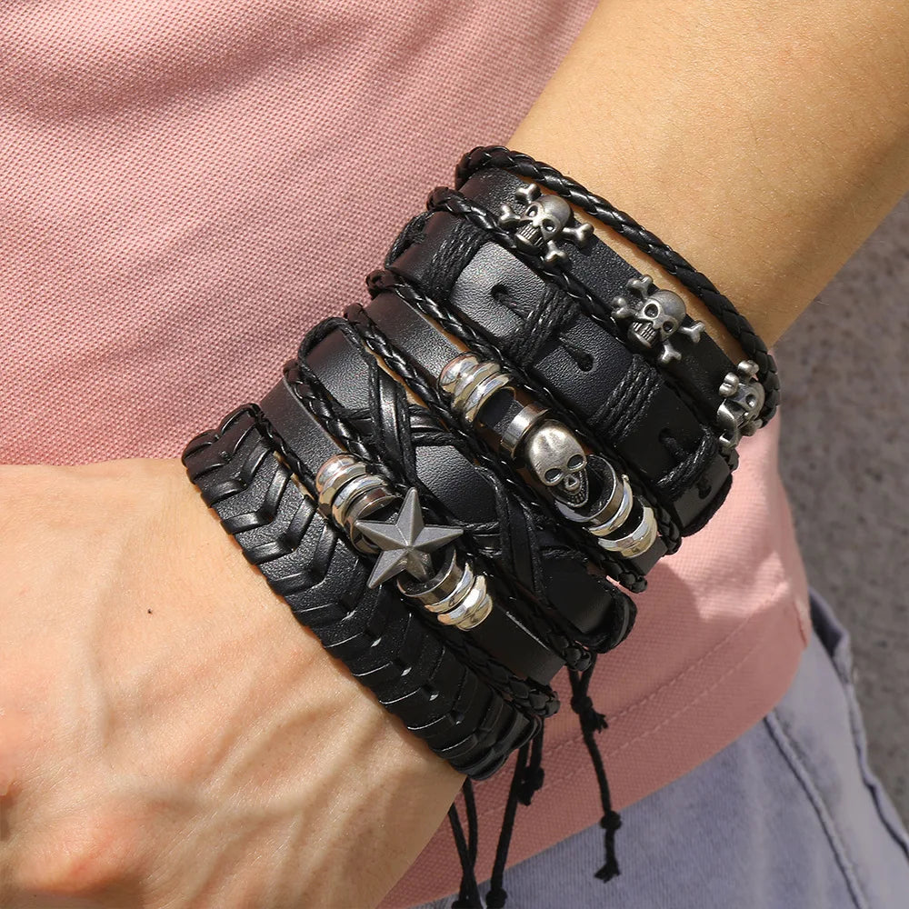 Viking Leather Skull Bracelet