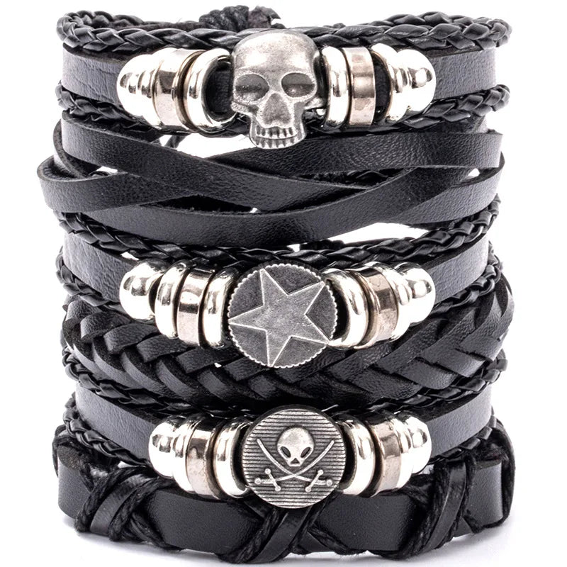 Viking Leather Skull Bracelet
