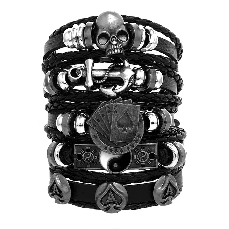 Viking Leather Skull Bracelet