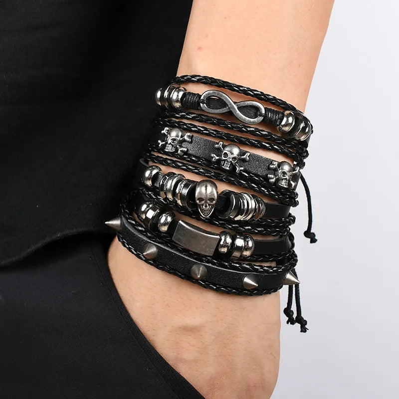 Viking Leather Skull Bracelet